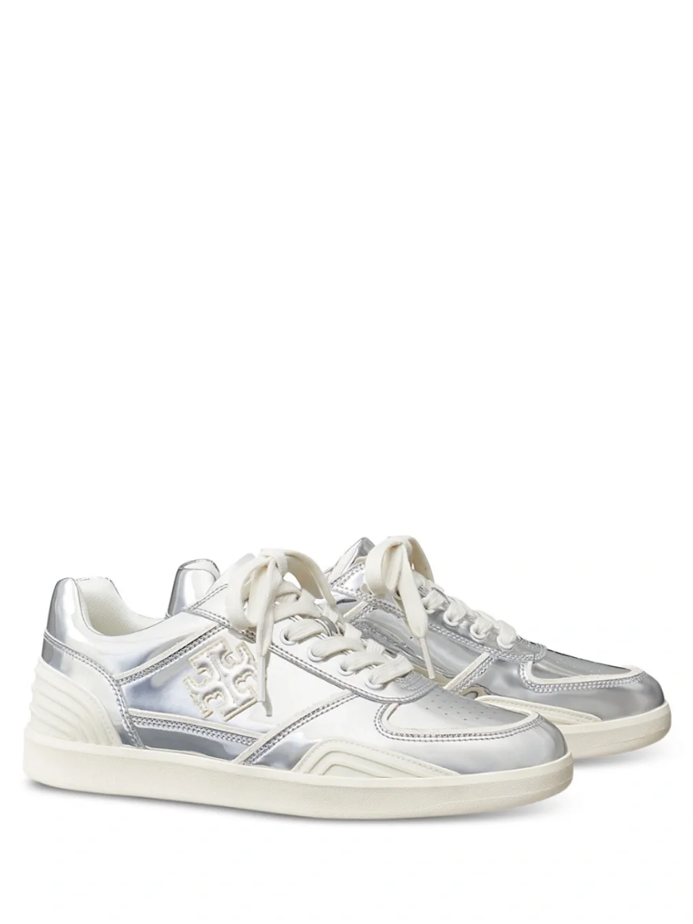 TORY BURCH Women's Clover Court Lace Up Low Top Sneakers  Color: Argento SIZE: 5